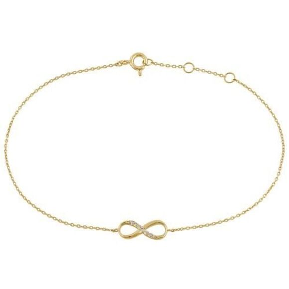 Solid 14K Yellow Gold Infinity Bracelet Womens Dainty Charm Jewelry New - Picture 1 of 4